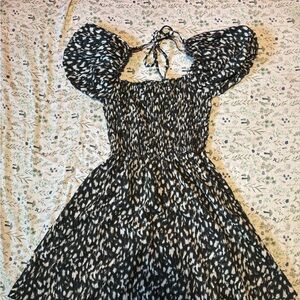 Topshop Black and White Square Neck Puff Sleeve Dress